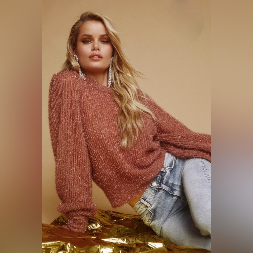 ASTR Arlene Metallic Fuzzy Knit Sweater | 80% OFF Retail